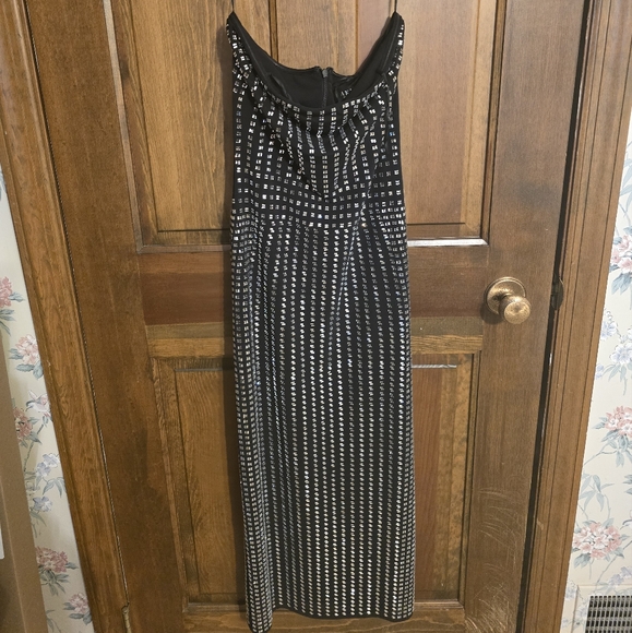 AKIRA Dresses & Skirts - Black and silver strapless Beaded rhinestone Evening midi dress